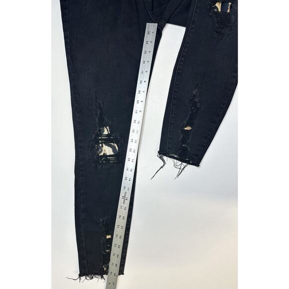 Judy Blue Jeans 13 31 Skinny Black Stretch Denim Leopard Animal Patch Distressed - Picture 12 of 14